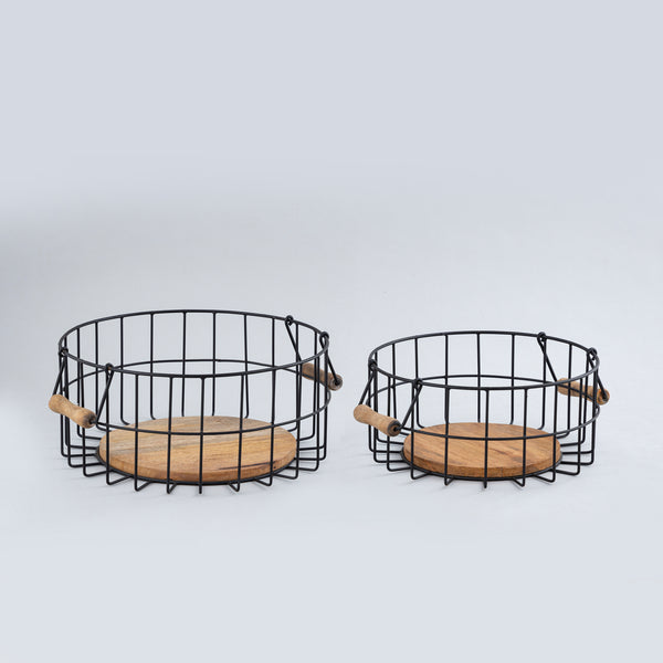 S/2 Round wooden basket