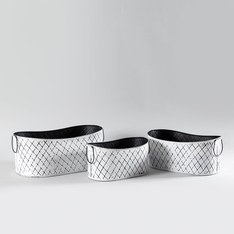 Set of 3 Grey and White Ice Buckets