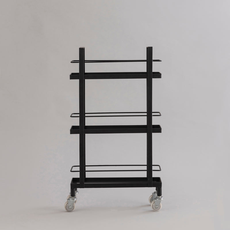 THREE-STORY BLACK MULTI-PURPOSE TROLLEY