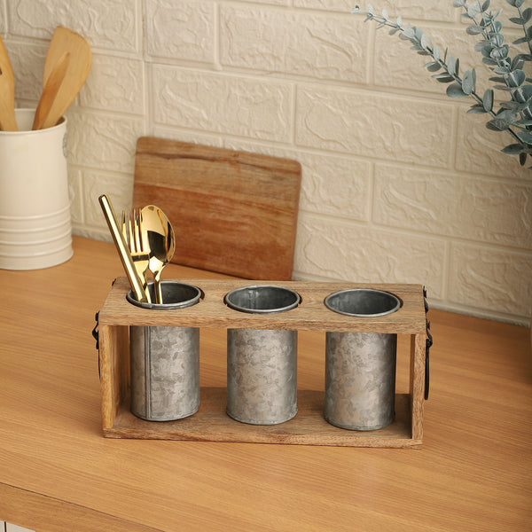 s/3 Wood & Iron Canister with handles