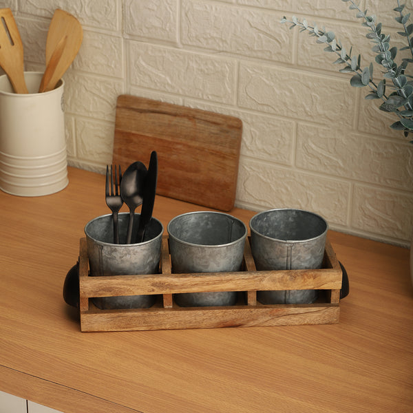 s/3 Iron Canister with Wooden tray