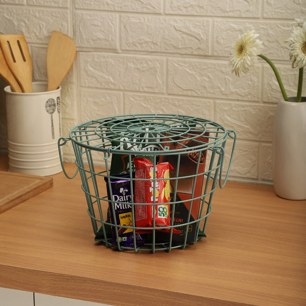 Green iron basket - set of 3