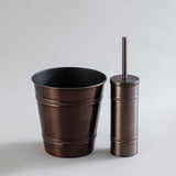 bronze iron waste bin and brush holder combo.