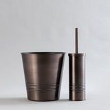 bronze iron waste bin and brush holder combo.