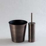 bronze iron waste bin and brush holder combo.