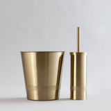 gold beaded design stainless steel waste bin and brush holder combo.