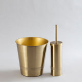 gold beaded design stainless steel waste bin and brush holder combo.