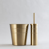 Rope designed stainless steel gold waste bin and brush holder combo.