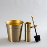 Rope designed stainless steel gold waste bin and brush holder combo.