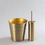 Rope designed stainless steel gold waste bin and brush holder combo.